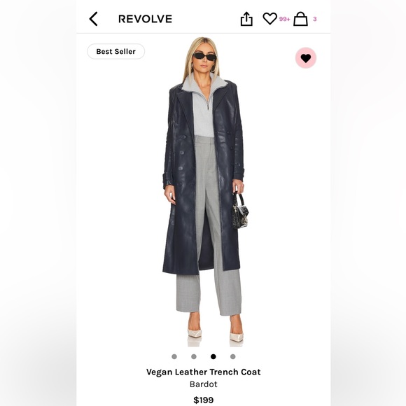 Bardot vegan leather navy trench coat - Picture 2 of 6